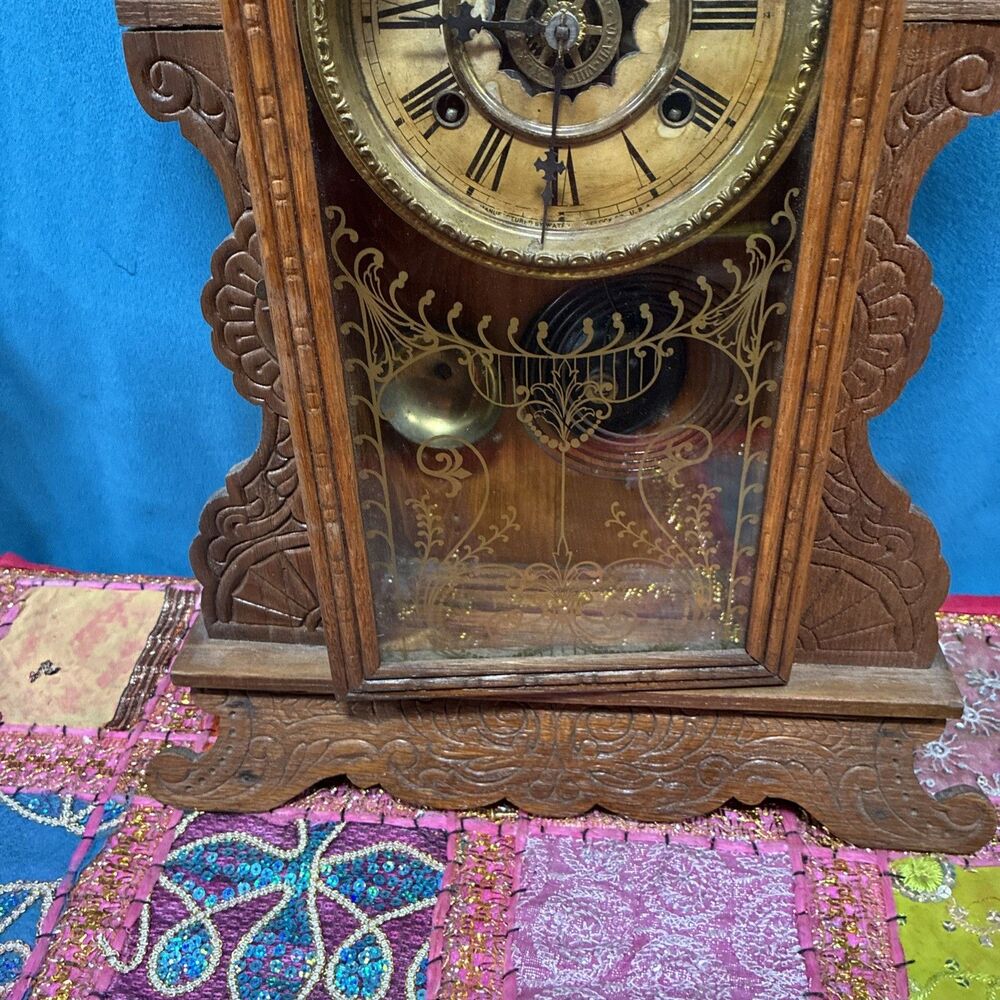 Antique Waterbury Gingerbread Clock with Alarm 8-Day, Time/Strike Needs Repair - Picture 6 of 12